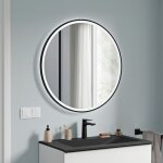 Bernstein - miroir rond de salle de bain cadre noir + éclairage led 80cm, miroir chauffant avec allumage ... Bernstein - miroir rond de salle de bain cadre noir + éclairage led 80cm, miroir chauffant avec allumage ...
