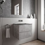 Petit meuble vasque de salle de bain mdf aspect bton avec lavabo fonte minrale noir mat - 60x45, 6x50cm ...