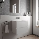 Bernstein - meuble vasque suspendu salle de bain mdf blanc mat, lavabo fonte minérale blanc mat, sans ... Bernstein - meuble vasque suspendu salle de bain mdf blanc mat, lavabo fonte minérale blanc mat, sans ...