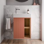 Meuble vasque abricot mat de salle de bain 55x24x59cm (lxpxh) 1 porte  gauche + 2 cases rangement - ...