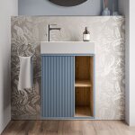 Bernstein - meuble vasque bleu azur mat de salle de bain 55x24x59cm (lxpxh) 1 porte  gauche + 2 cases ...