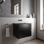 Petit meuble vasque de salle de bain mdf noir mat avec lavabo fonte minrale noir mat - 60x45, 6x50cm ...