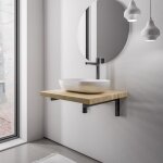Bernstein - plan de toilette sous vasque chne massif 60x52x7cm (lxpxh) + supports fixation noir mat ...
