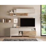 Bestmobilier - estelle - meuble tv - 2 portes et 1 tiroir - 181 cm - blanc / beige