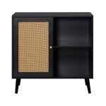 Bestmobilier - goto - buffet haut - noir et cannage - 80 cm