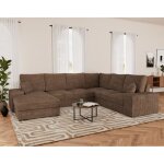 Bestmobilier - lorie - canap panoramique d'angle droit 7 places convertible en velours ctel grosse ...