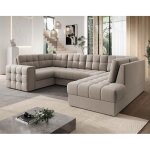 Bestmobilier - nappa - canap� panoramique d'angle gauche 7 places convertible avec coffre en velours