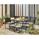 Bestmobilier - olaria ? ensemble table et chaises de jardin en acier noir - 8 places - coussins gris
