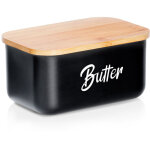 Beurrier en acier noir avec couvercle en bambou
