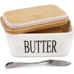 Beurrier - boite � beurre en porcelaine avec couvercle en bois et petit couteau bo�te � fromage pour ...