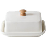 Beurrier en c�ramique blanche avec couvercle pour la conservation