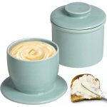 Beurrier franais en cramique avec couvercle rond, refroidi  l'eau avec ligne d'eau, cloche  beurre, ...