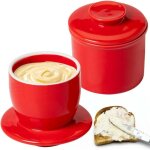 Beurrier franais en cramique avec couvercle rond, refroidi  l'eau avec ligne d'eau, cloche  beurre, ...