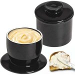 Beurrier franais en cramique avec couvercle rond, refroidi  l'eau avec ligne d'eau, cloche  beurre, ...