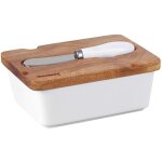 Beurrier en porcelaine blanche avec couteau, couvercle en acacia klausberg kb - 7785