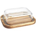 Beurrier en verre et acacia massif 19x14cm