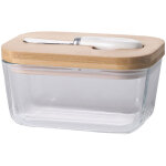 Beurrier en verre avec couvercle en bambou et couteau, fermeture herm�tique pour une fra�cheur optimale, ...