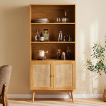 Biblioth�que 2 portes 80x40x171 cm avec cannage naturel - lounea