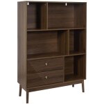 Biblioth�que 2 tiroirs et 5 niches effet noyer tiffany