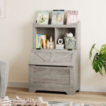 Biblioth�que 3 niveaux en bois pour enfant avec couvercle basculant - organisateur de jouets et livres ...