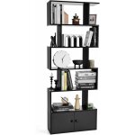 Costway - bibliothque avec 5 etagres en forme de s, tagre de rangement avec compartiments 2 portes ...