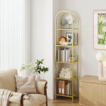 Biblioth�que 5 niveaux, �tag�re de rangement en verre tremp�, dessus arqu�, structure en m�tal, pour ...