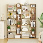 Biblioth�que 6 niveaux �tag�re en bois avec 2 kits anti - bascule 11 �tag�res ouvertes patins pratiques ...