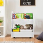 Design in - biblioth�que armoire � livres enfants 2 niveaux roulettes blanc 62x47x63. 5 cm