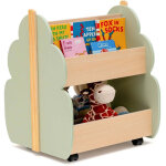 Bibliotheque en bois a roulettes pour enfants - 2 niveaux verte