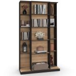 Biblioth�que coulissante alphonse 5 niveaux 15 niches bois et noir