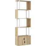 Homcom - biblioth�que design zig zag - 4 �tag�res, 2 portes - effet bois acier naturel