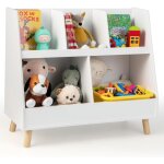 Costway - biblioth�que enfant � 2 niveaux avec 5 cubes, �tag�re � livres en bois avec kits anti - basculement, ...