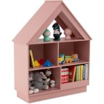 Goplus - bibliothque enfant  3 niveaux, meuble de rangement enfant en forme de maison avec 5 tagres ...