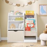 Bibliotheque enfant 3 niveaux bibliothque montessori avec rangement jouet et paniers tissu meuble chambre ...