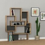 Bibliothèque avec étagères couleur chêne et anthracite 101x132h cm - barce Bibliothèque avec étagères couleur chêne et anthracite 101x132h cm - barce