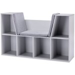 Biblioth�que, �tag�re enfant avec pouf et 6 casiers - banc coffre � jouets 3 coussins inclus - dimensions ...