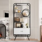 Biblioth�que, �tag�re m�tal 80x30x180 cm - armoire rangement avec 2 portes, 3 tablettes, design moderne ...