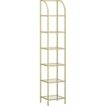 Biblioth�que, �tag�re de rangement 6 niveaux, verre tremp�