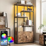 Bibliothque, tagre de rangement led  5 niveaux, tagre avec 3 tagres, 2 tiroirs, 1 armoire, 30 ...