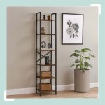 Bibliotheque industrielle - etageres en metal noir et bois fonce