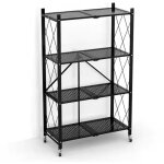 Biblioth�que m�tallique pliable 4 niveaux � roulettes - noir ? rangement pratique 71, 5 x 30, 5 x h 127 ...