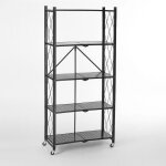 Biblioth�que m�tallique pliable 5 niveaux � roulettes - noir rangement pratique 71, 5 x 30, 5 x h 163 ...