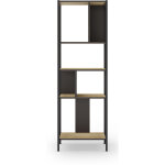 Biblioth�que, meuble �tag�re aspect bois coloris ch�ne et m�tal noir - longueur 58 x profondeur 35 x ...