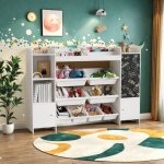 Biblioth�que multifonction pour enfants, hauteur 95cm avec �tag�res ouvertes, 8 bo�tes de rangement, ...