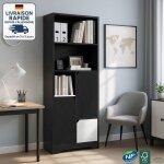 Bibliothque multifonction noire et blanche avec espace ouvert, portes et tiroirs ? meuble de rangement ...