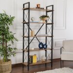 Asir group llc - bibliothque noyer & noir - look contemporain, cadre mtallique, 90x180cm idale pour ...