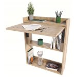 Bureau mural pliant artisanal avec armoire, tagre, bibliothque