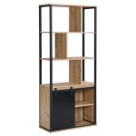 Vente - unique - biblioth�que avec rangements et 1 porte coulissante en mdf et acier - naturel et noir ...