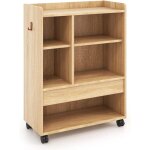 Goplus - bibliothque de rangement  roulettes avec tiroir, 2 etagres rglables, compartiments ouverts, ...