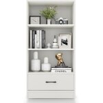 Bibliothèque sur pied à 4 niveaux 60x38x120cm avec 3 compartiments ouverts, 1 tiroir, avec dispositif ... Bibliothèque sur pied à 4 niveaux 60x38x120cm avec 3 compartiments ouverts, 1 tiroir, avec dispositif ...